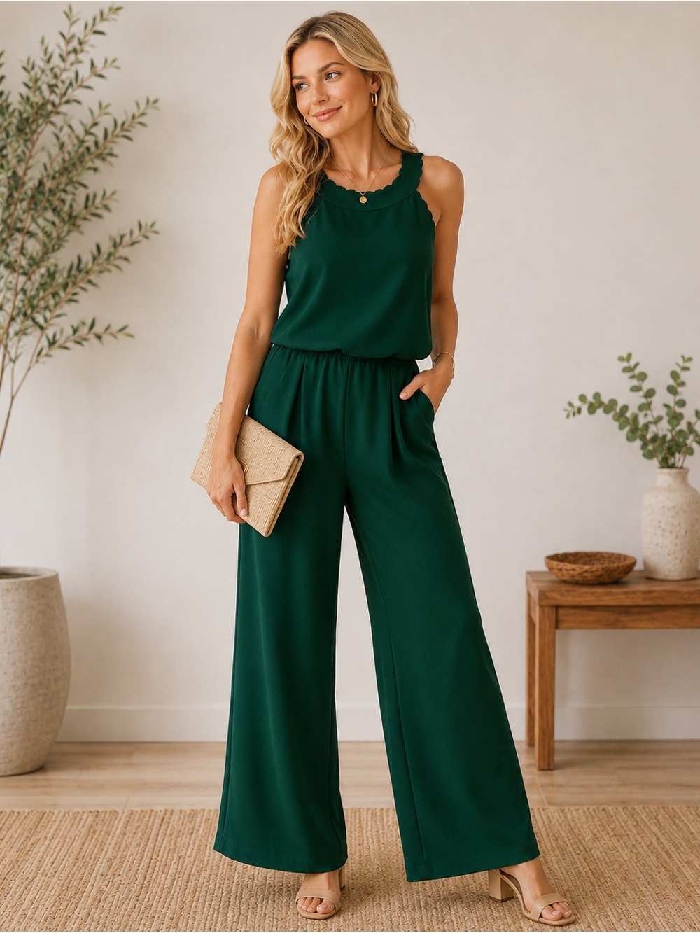 Trixxi Sleeveless Halter Green Jumpsuit Size L